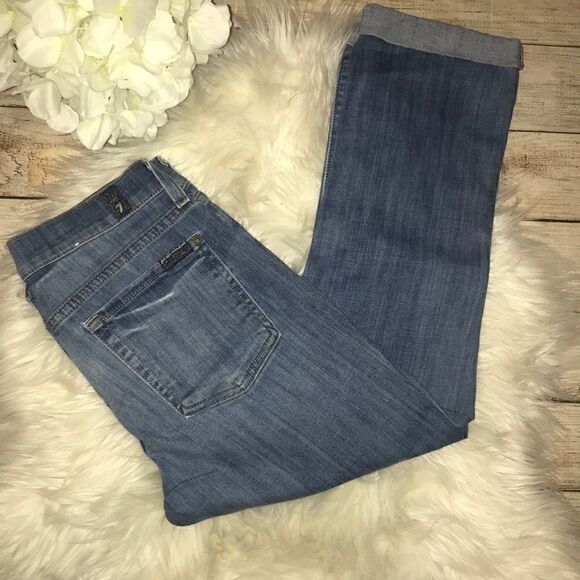 7FAM The Skinny Crop & Roll Denim Jeans - Picture 1 of 7
